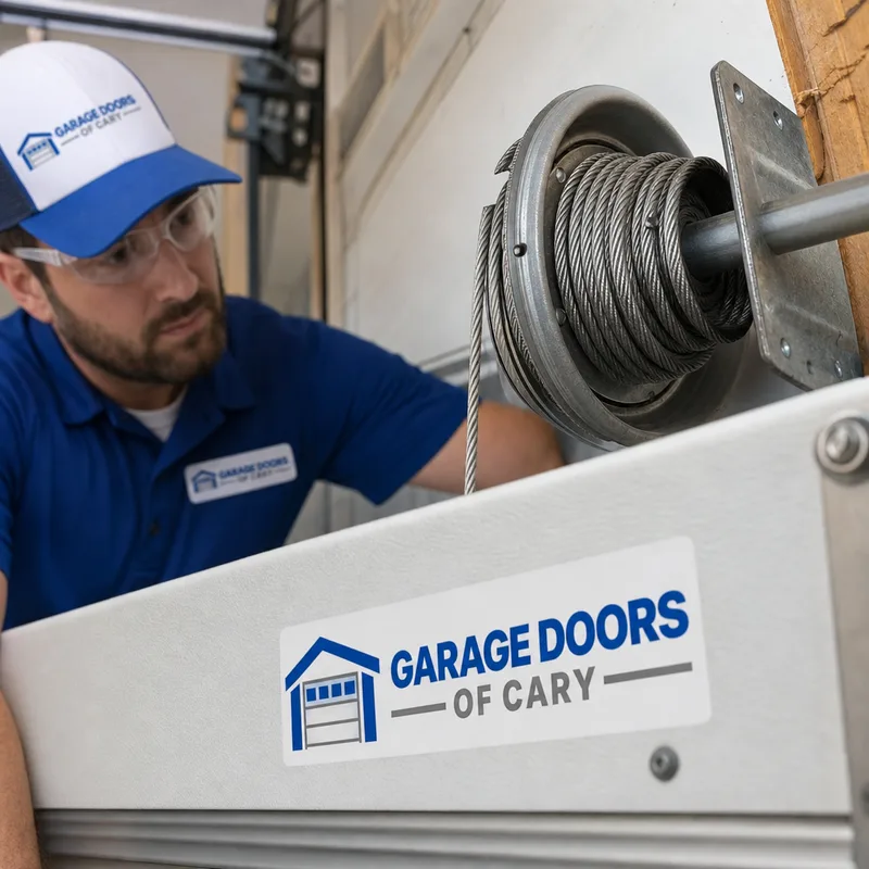 Garage door lift cable seated in the cable drum grooves