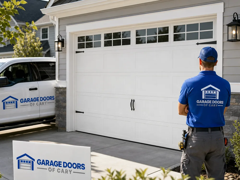Finished insulated steel sectional garage door with clean perimeter seals and even reveal lines