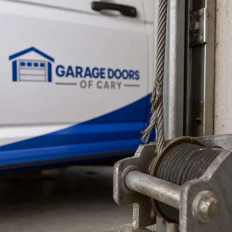 Garage door lift cable frayed near the bottom bracket and cable drum area