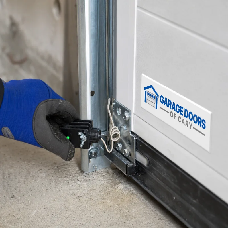 Commercial door photo eyes and safety edge wiring near the floor